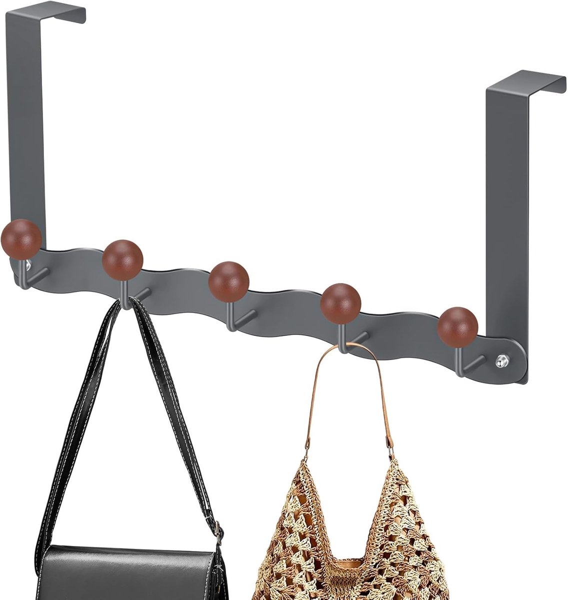 Deurhaken Organizer met 5 Haken - Grijs - Makkelijk te installeren - Ideaal voor handdoeken en kleding - ShopVlot