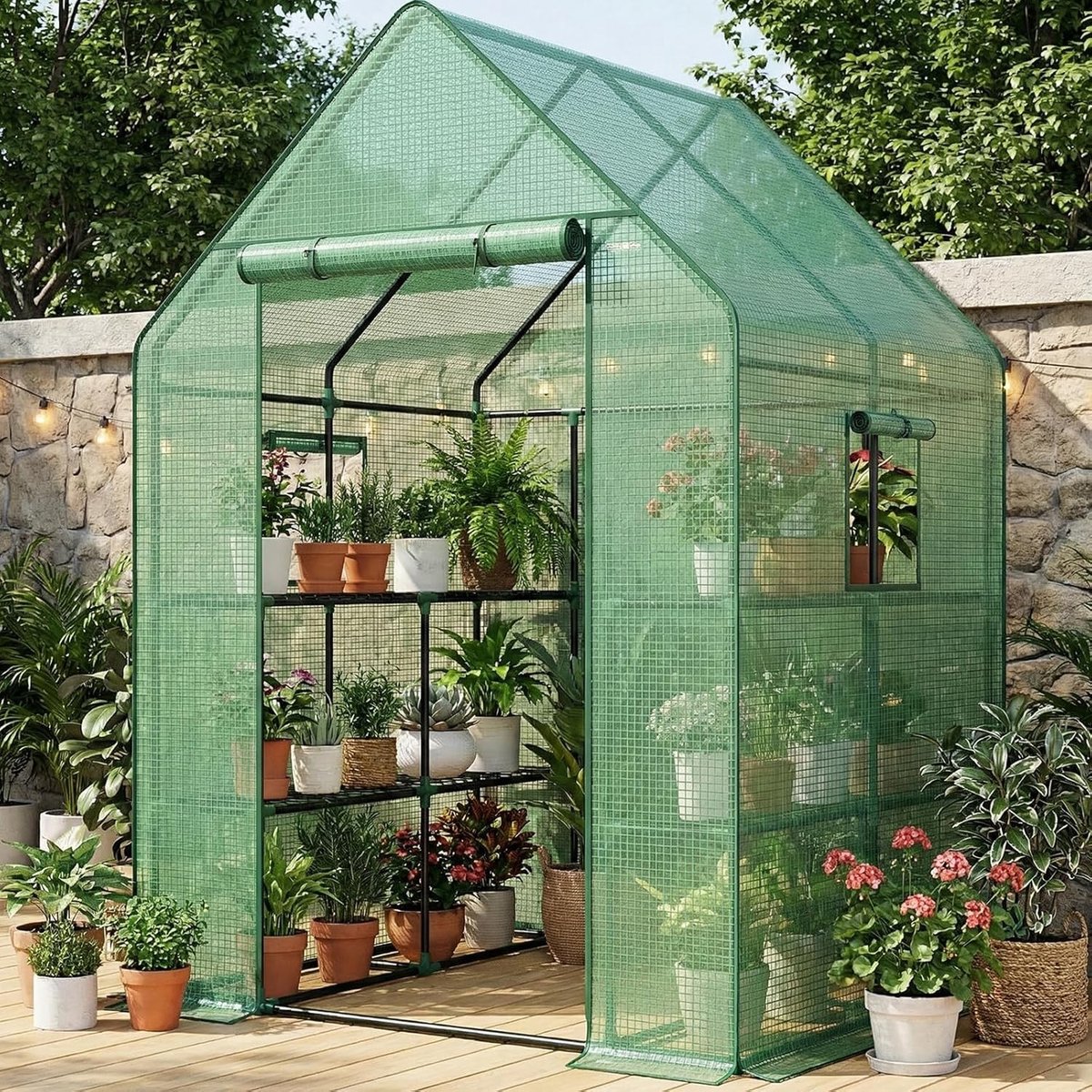 Draagbare Kweekkas met Schermramen en PE Dekzeil voor Tuin en Achtertuin, 3 Laags en Winterbestendig voor Optimale Plantenbescherming