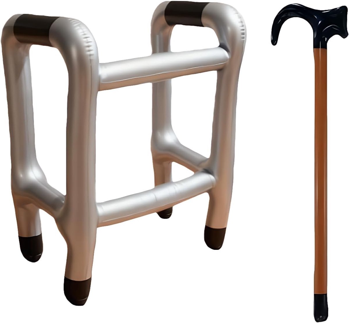 Opblaasbare loophulp en wandelstokset - grappig kostuumaccessoire - humoristisch ontwerp - perfect voor feesten - ShopVlot