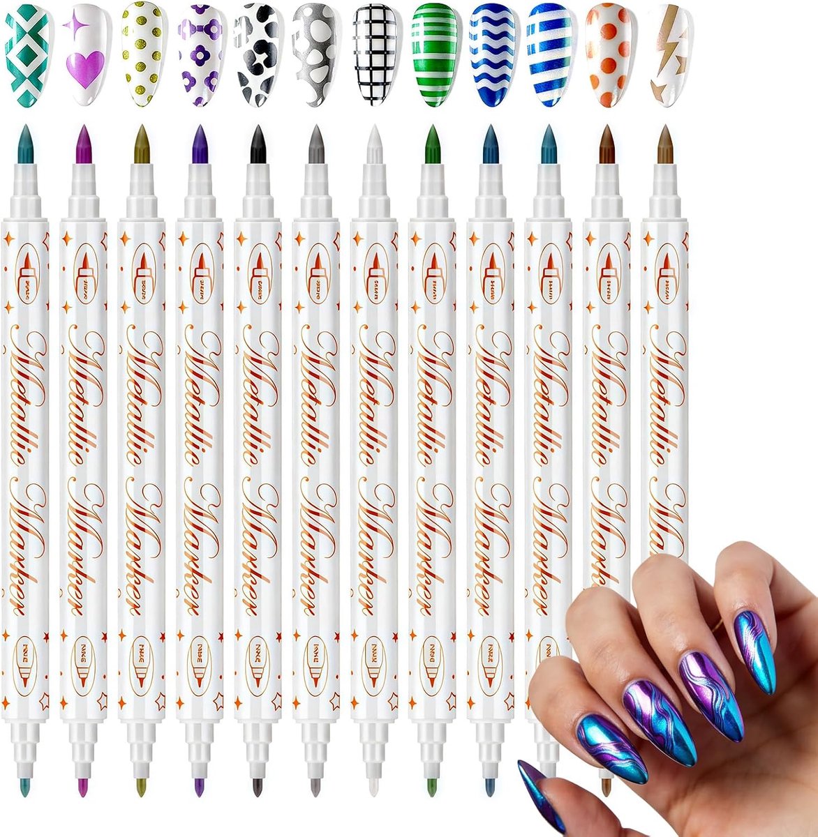 Nail art pennen set 12 stuks - lange duurzame nagellak pennen - graffiti point liner schilderen - ShopVlot