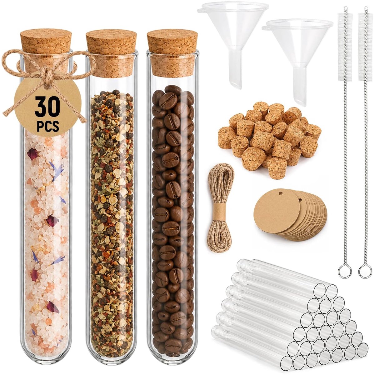 Reageerbuisjes glas 20 x 150 mm - met kurk - 30 stuks - ideaal voor bruiloften - ShopVlot