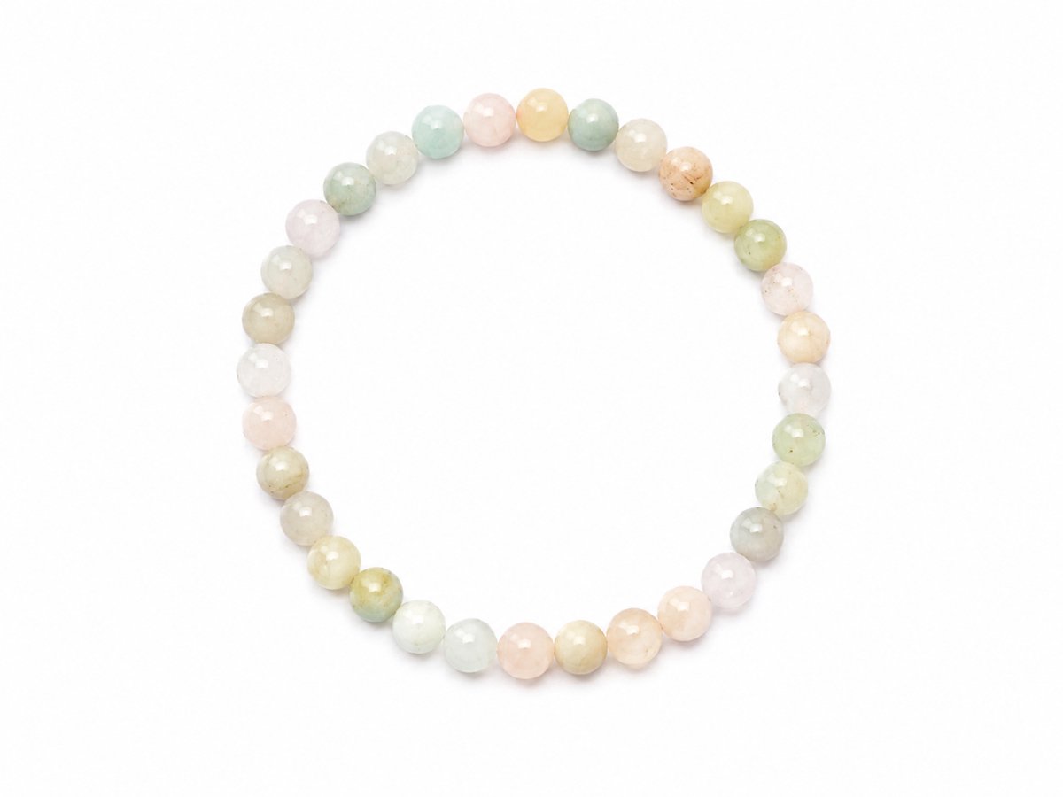 Morganiet Armband – 6 mm Kralen – Diameter 17 cm – Elastische Edelsteenarmband- Armband - Edelsteen armband - Multikleur edelsteen armband – Morganiet