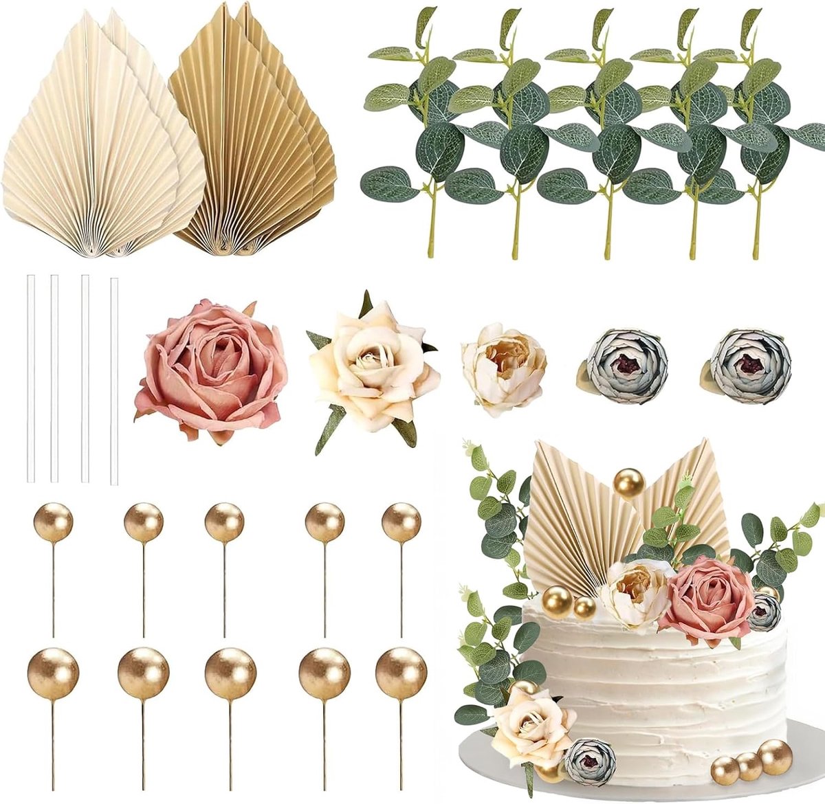 Cake decoratie set 28 stuks - Bohemian stijl - Herbruikbare kunstbloemen - Perfect voor feesten - ShopVlot