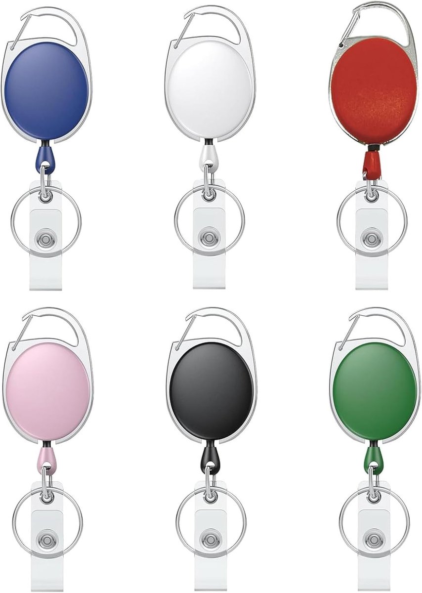 Retractable key chains 6 stuks - nylon koord 60 cm - 6 kleuren - handig voor ID-kaarten en sleutels - ShopVlot