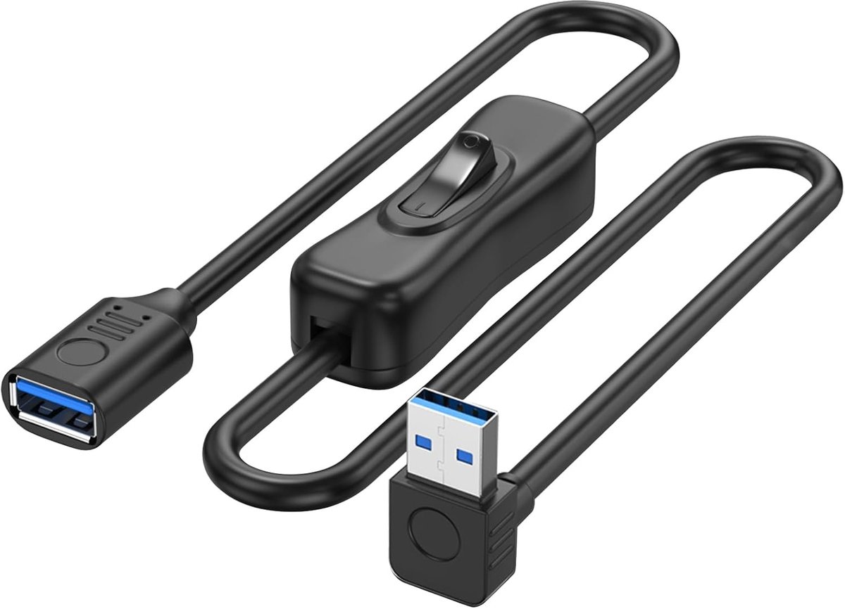 USB 3.0 verlengkabel 90 graden - korte USB-extensie met schakelaar - tot 5Gbps dataoverdracht - ShopVlot
