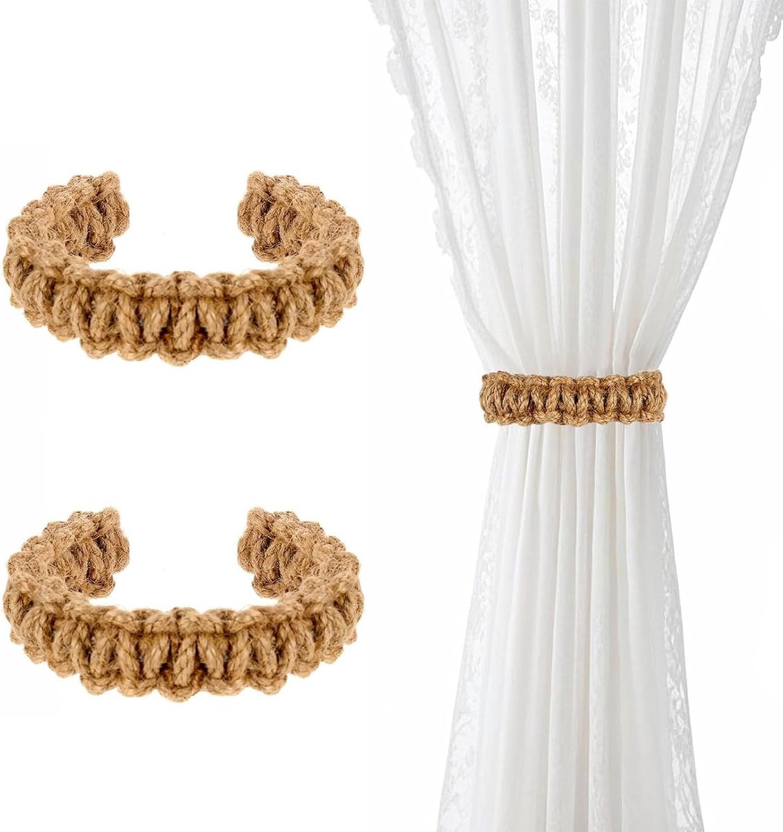 Gordijnhouders 2 stuks - Bohemian handgeweven - Robuust en stabiel - Perfect voor woonkamer en slaapkamer - ShopVlot