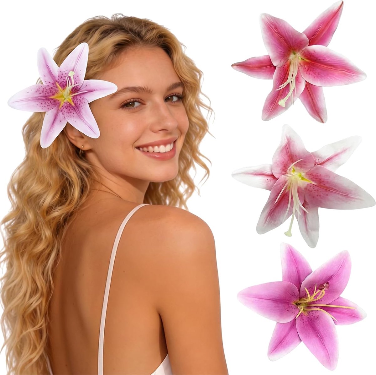Haarklem bloemen 12 cm - 3 kleuren voordeel - realistische stofbloemen - zachte grip voor dik haar - ShopVlot