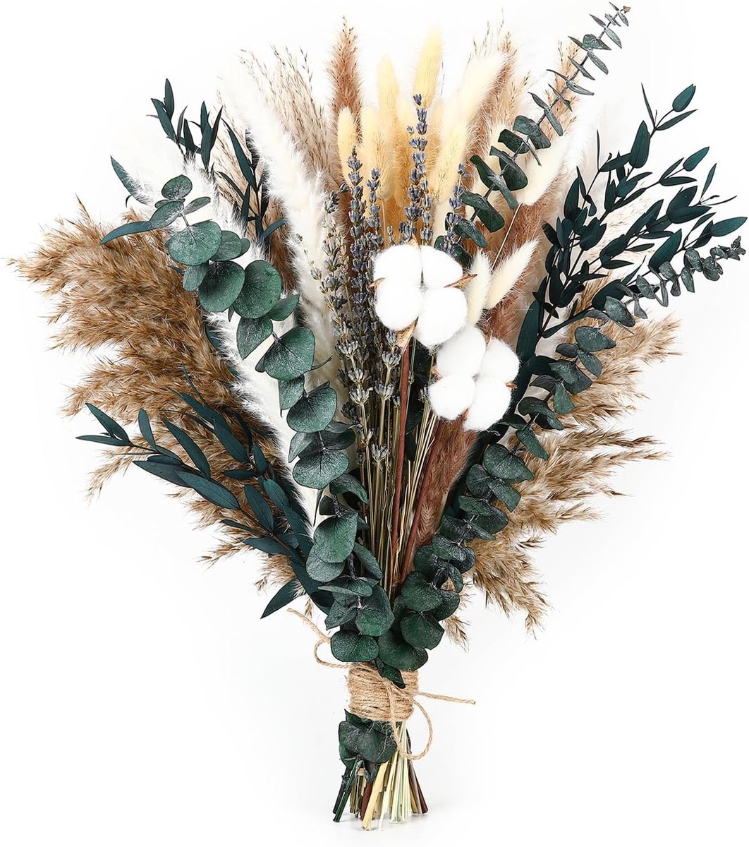 Droogbloemen set 79 stuks - pampas gras en eucalyptus - onderhoudsvriendelijk - perfect voor boho decoratie - ShopVlot