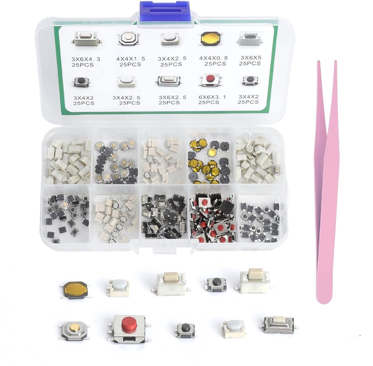 Drukknoppen set 250 stuks - Micro schakelaars 2-polig - 10 modellen voor voertuig LCD-panelen - ShopVlot