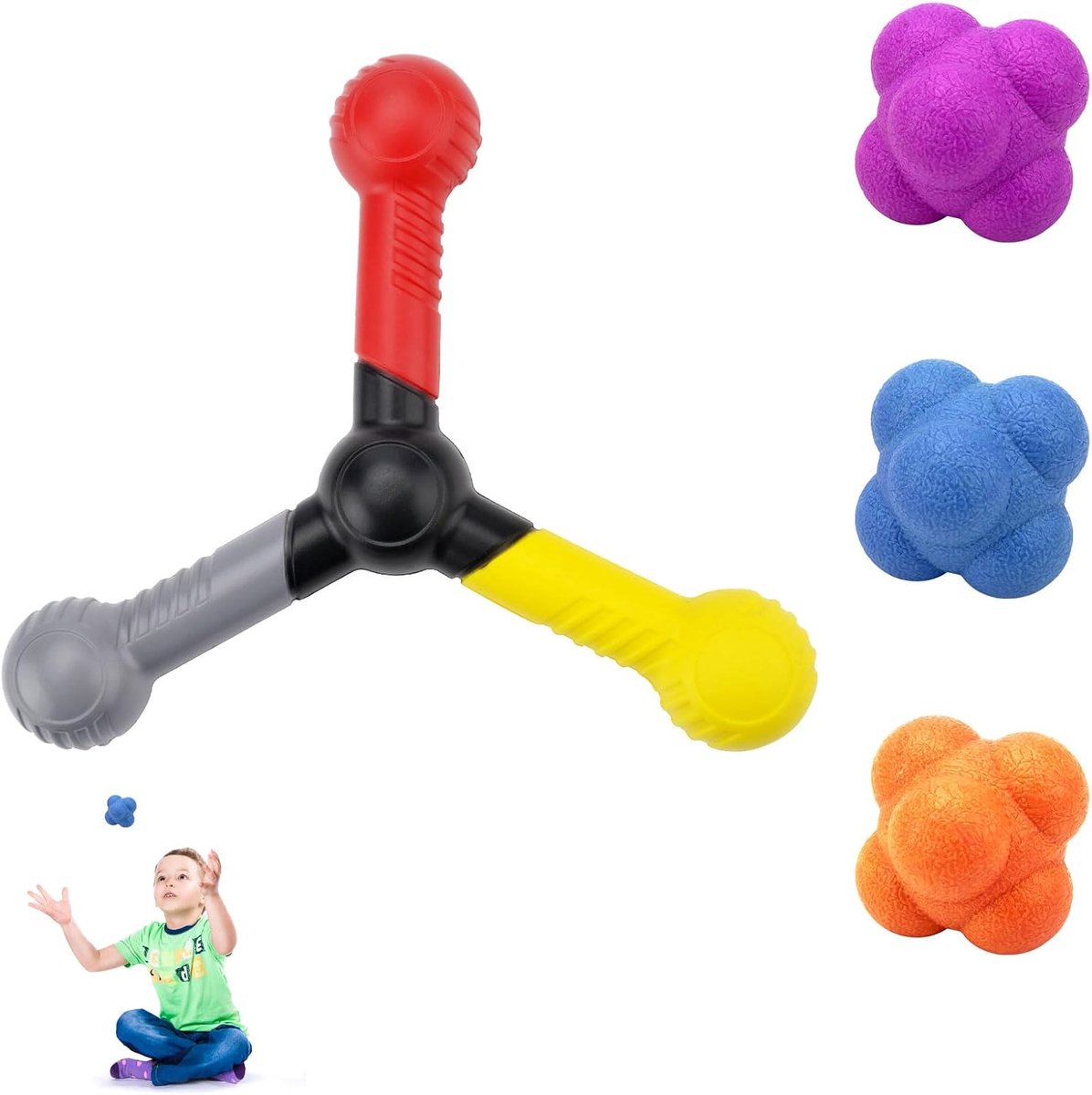 Reactieve Catch Trainer 4 Pack - Inclusief 1 Vang Trainer - 3 Sport Reactieballen - Verbeter Mobiliteit en Coördinatie - ShopVlot