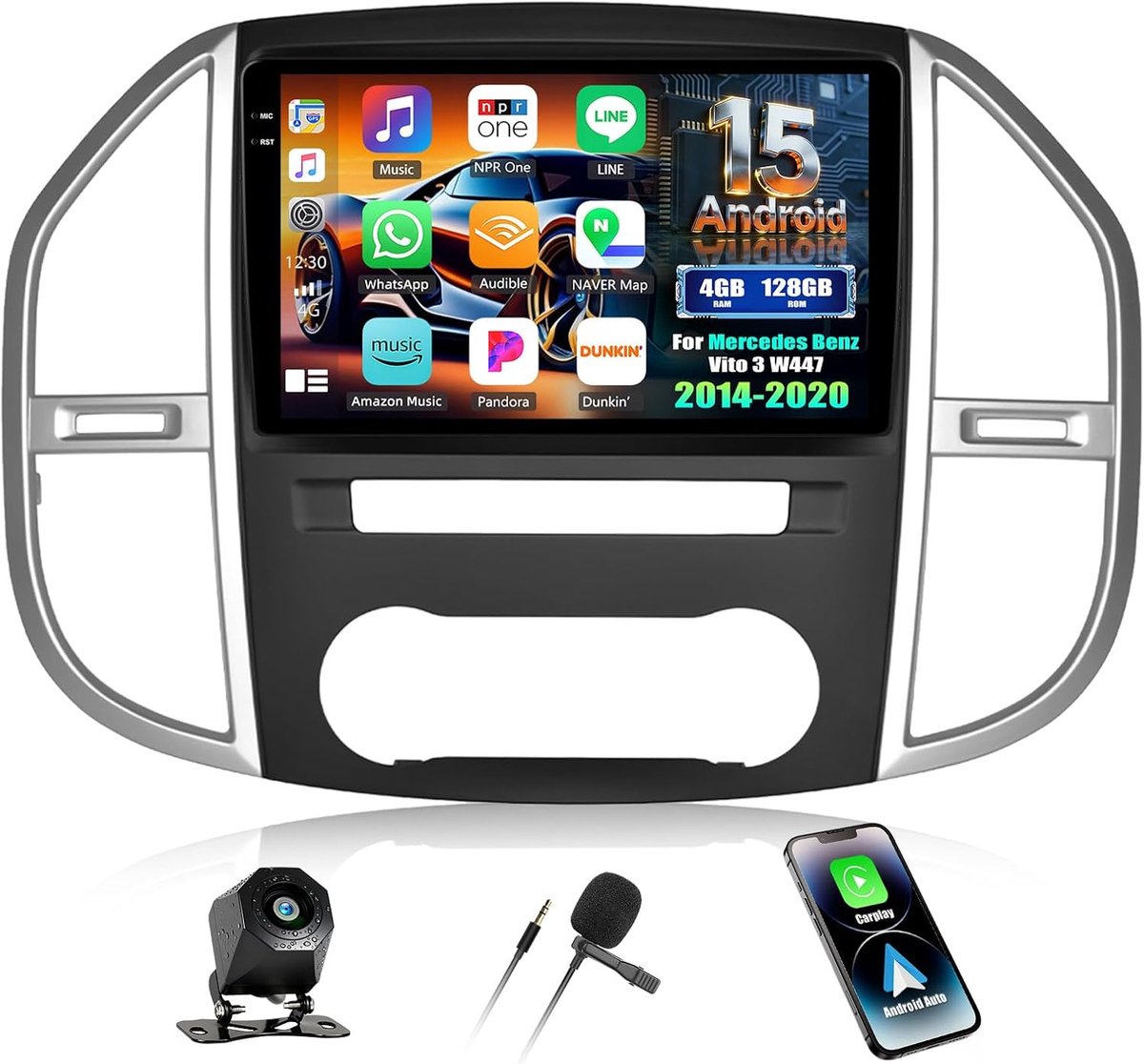 Car radio 10 inch Android 15 - 4+128G - Wireless Carplay en Android Auto - GPS navigatie en Bluetooth - ShopVlot