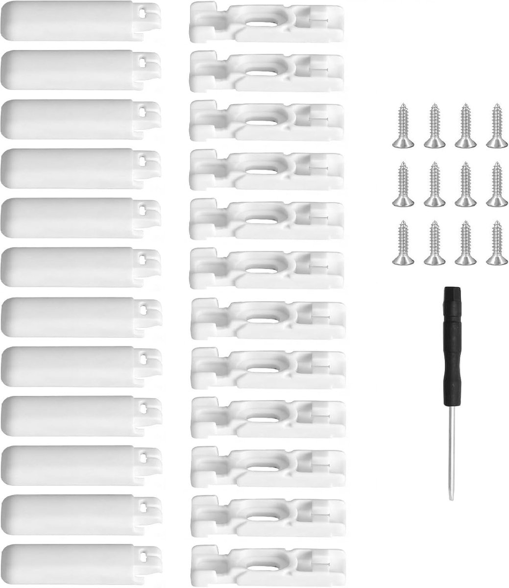 Geplooide houders 12 stuks - Wit 10 x 28 mm - Inclusief schroeven en schroevendraaier - Ideaal voor plooireparaties - ShopVlot