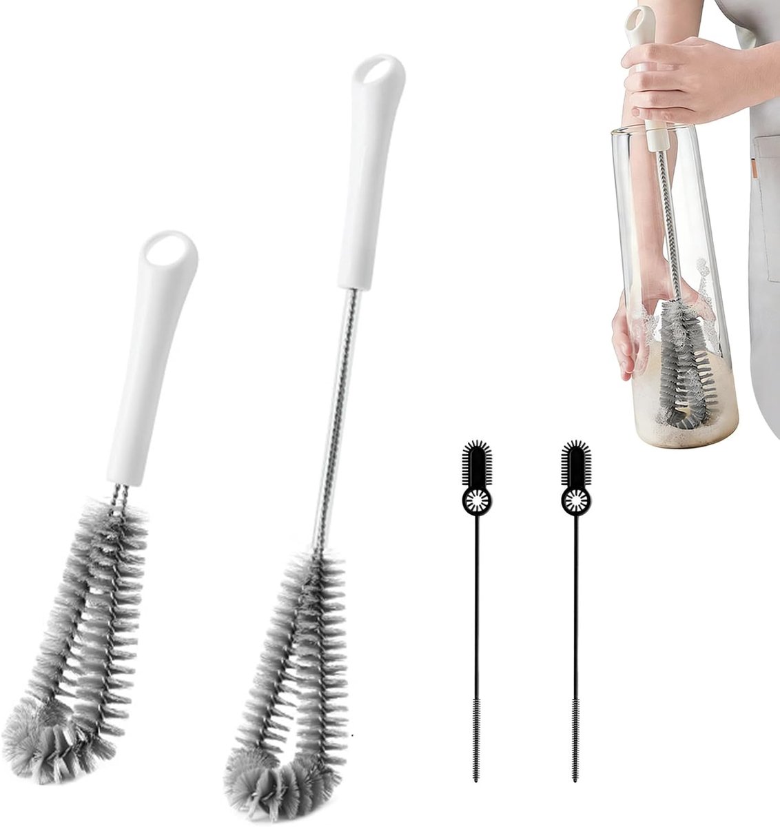 Flessenreiniger set 2-in-1 - lange en korte handgreep - voor babyflessen en sportflessen - grondige reiniging - ShopVlot