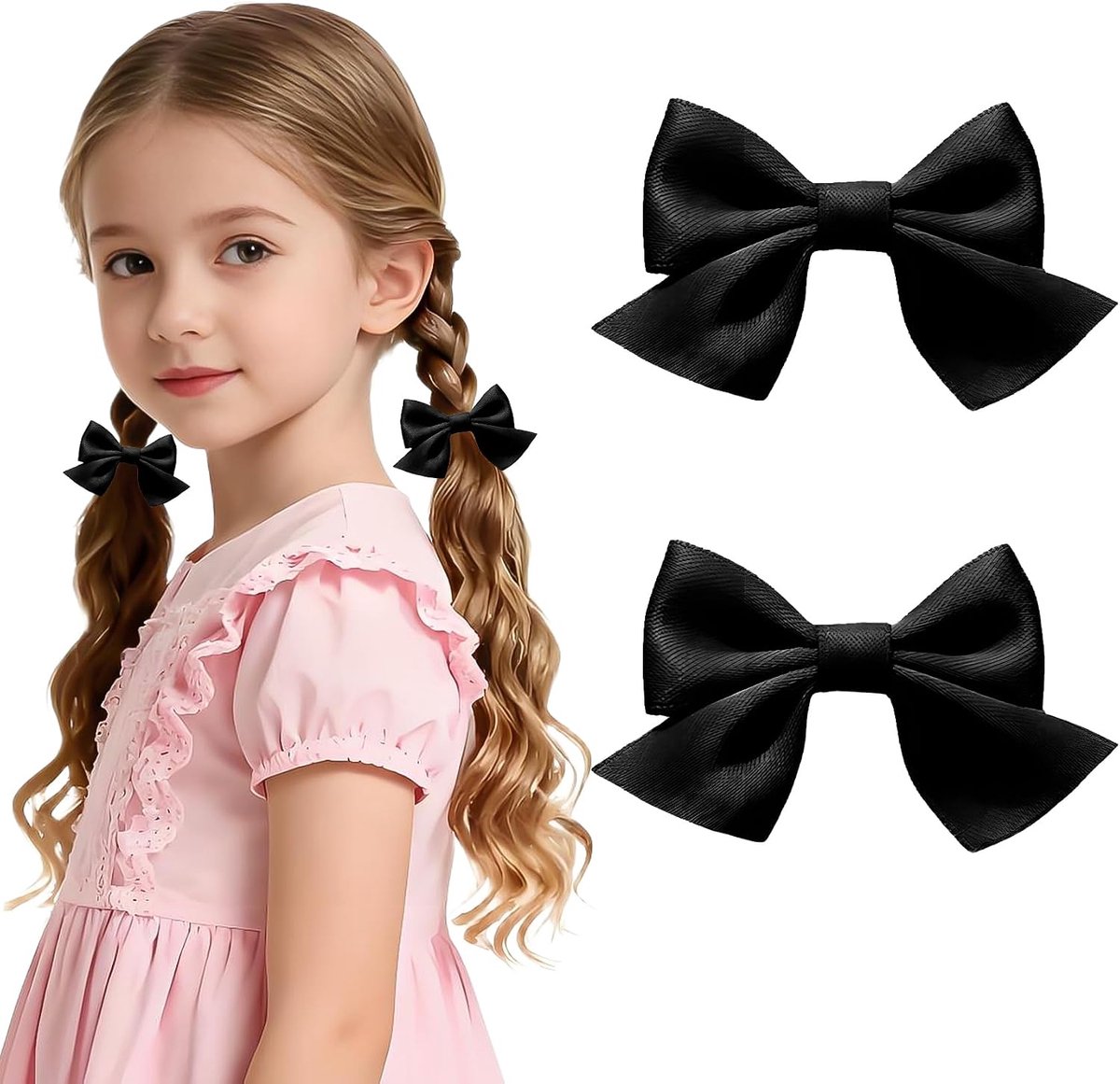 Haarspelden met strik 2 stuks - satijn zwart - modieuze haaraccessoires - elegant voor dames - ShopVlot