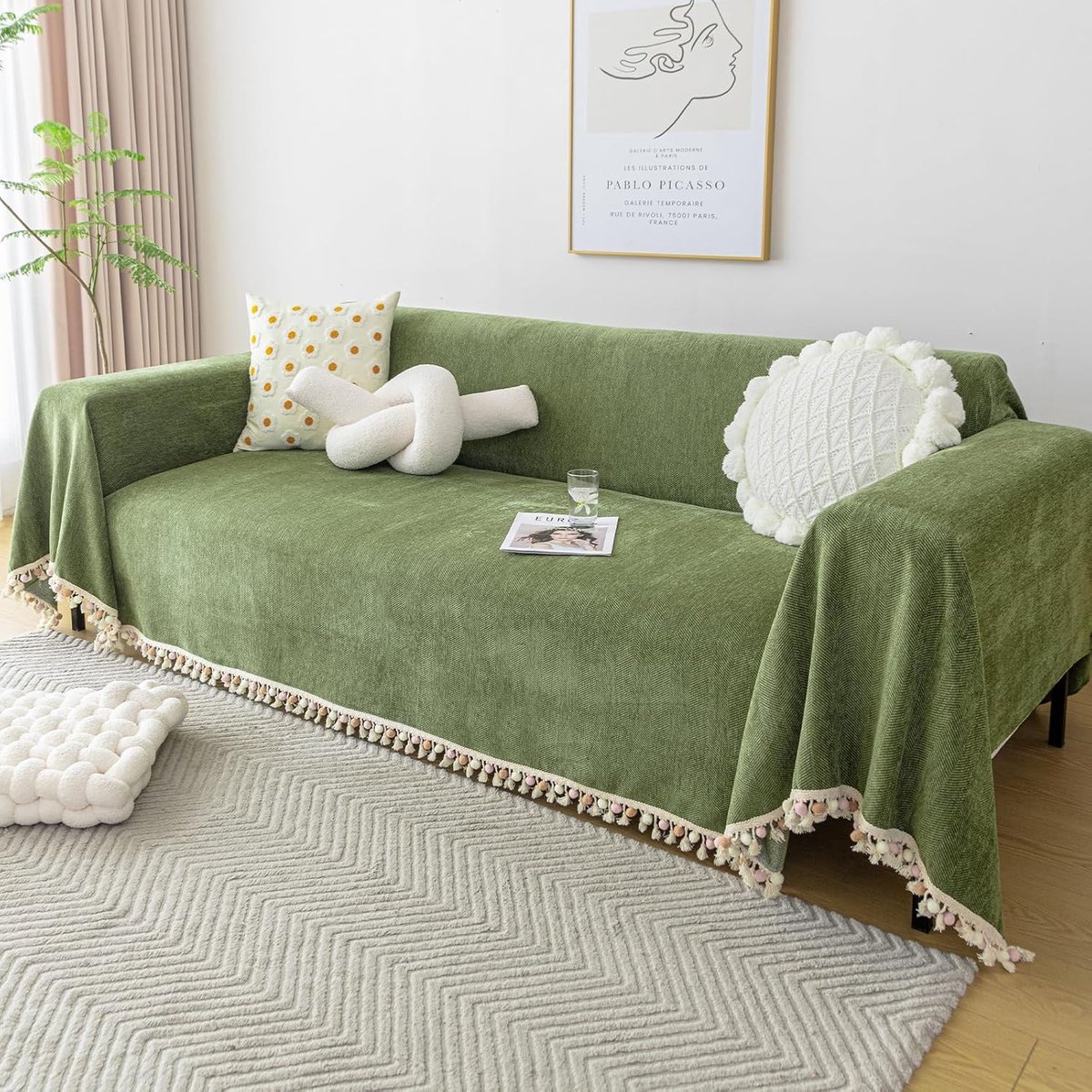 Sofa Throw Blanket 230 x 260 cm - Matcha Groen - Zacht Chenille - Ideaal voor Sofa en Bed - ShopVlot