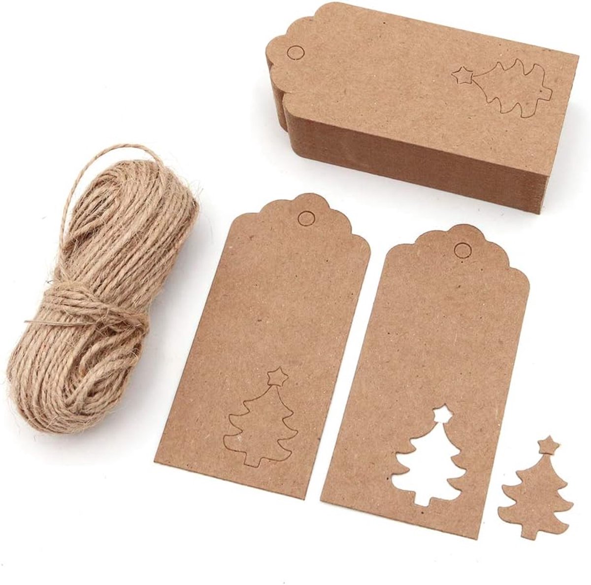 Kersttags 100 stuks 9,5cm x 4,5cm - Kraftpapier met kerstboom - Voor creatieve projecten - Perfect voor cadeautjes - ShopVlot