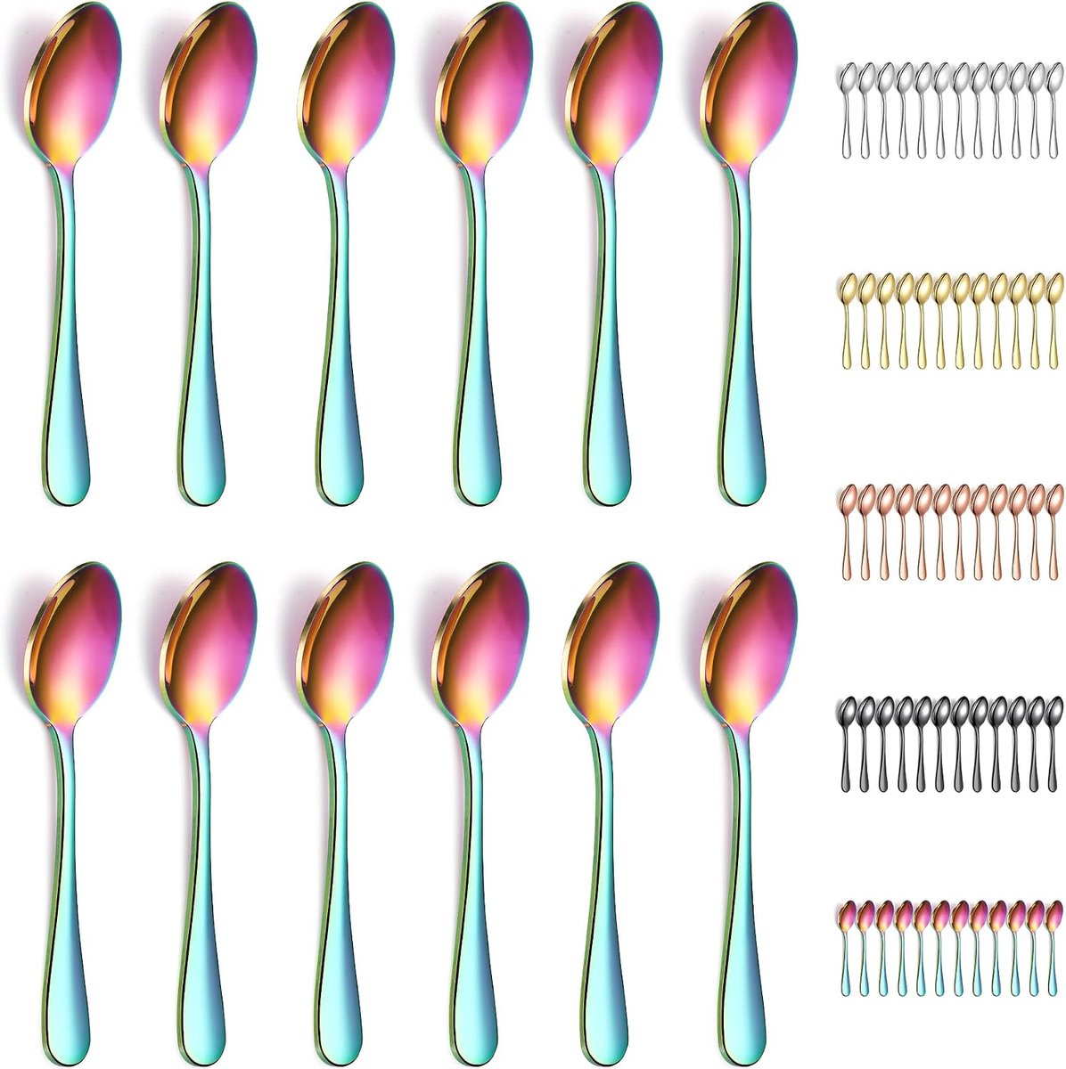 Theelepels set van 12 - Regenboog titanium coating - RVS 14cm - Perfect voor thee en dessert - ShopVlot