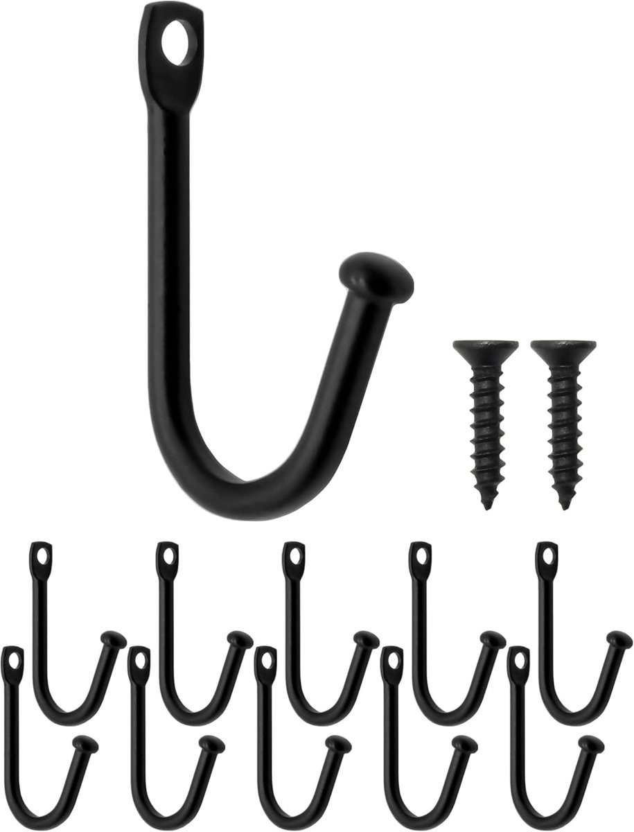 Metaal haken set van 10 - 36 x 25 mm - antiek zwart - ideaal voor handdoeken en sleutels - ShopVlot