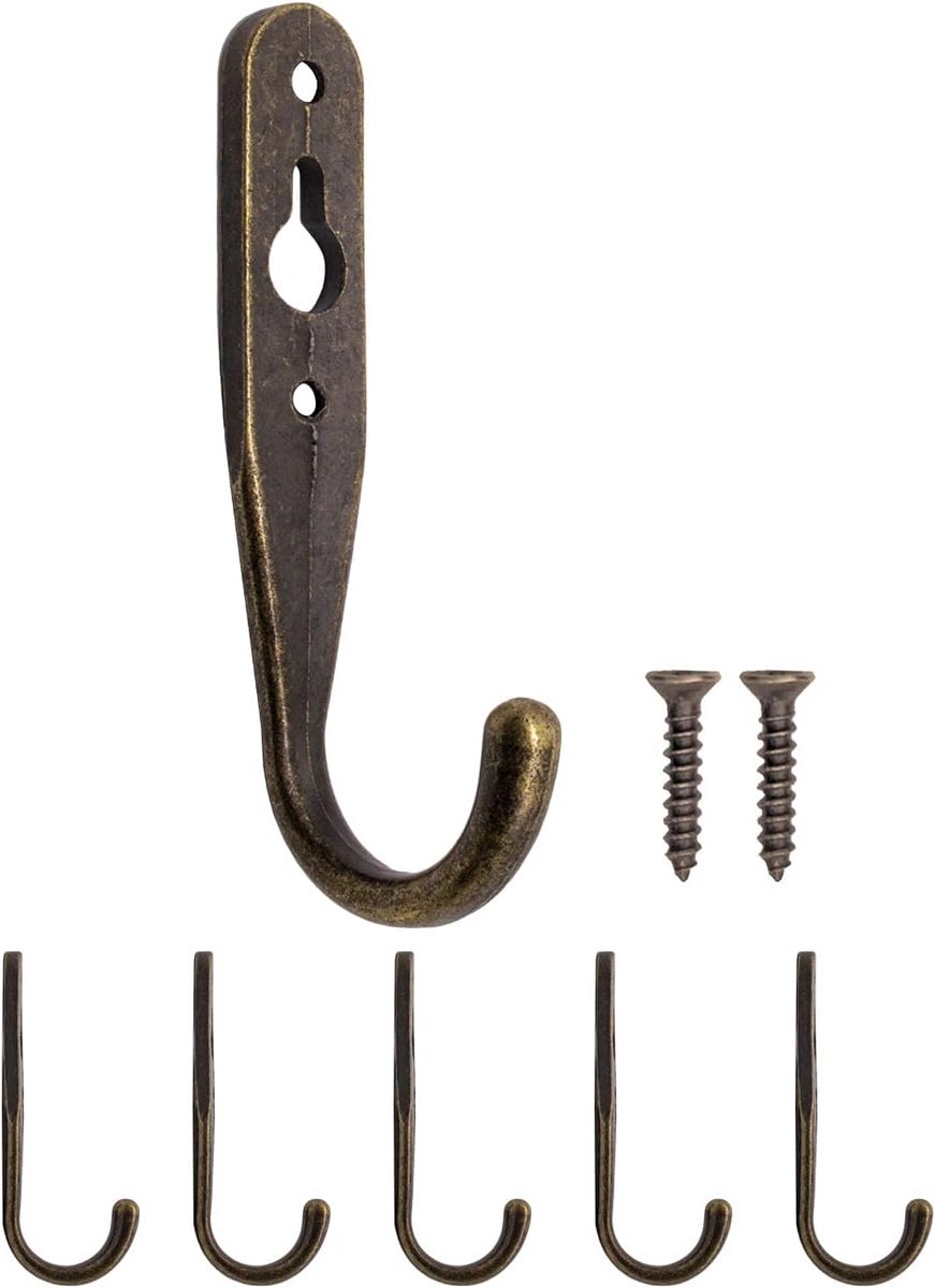 Kledinghaken set van 5 - massief ijzer - antiek messing ontwerp - ideaal voor wanddecoratie - ShopVlot