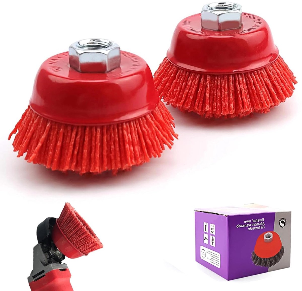 Nylon borstelset 63,5 mm - M14 nylon potborstel - voor ontbramen en roestverwijdering - pack van 2 - ShopVlot