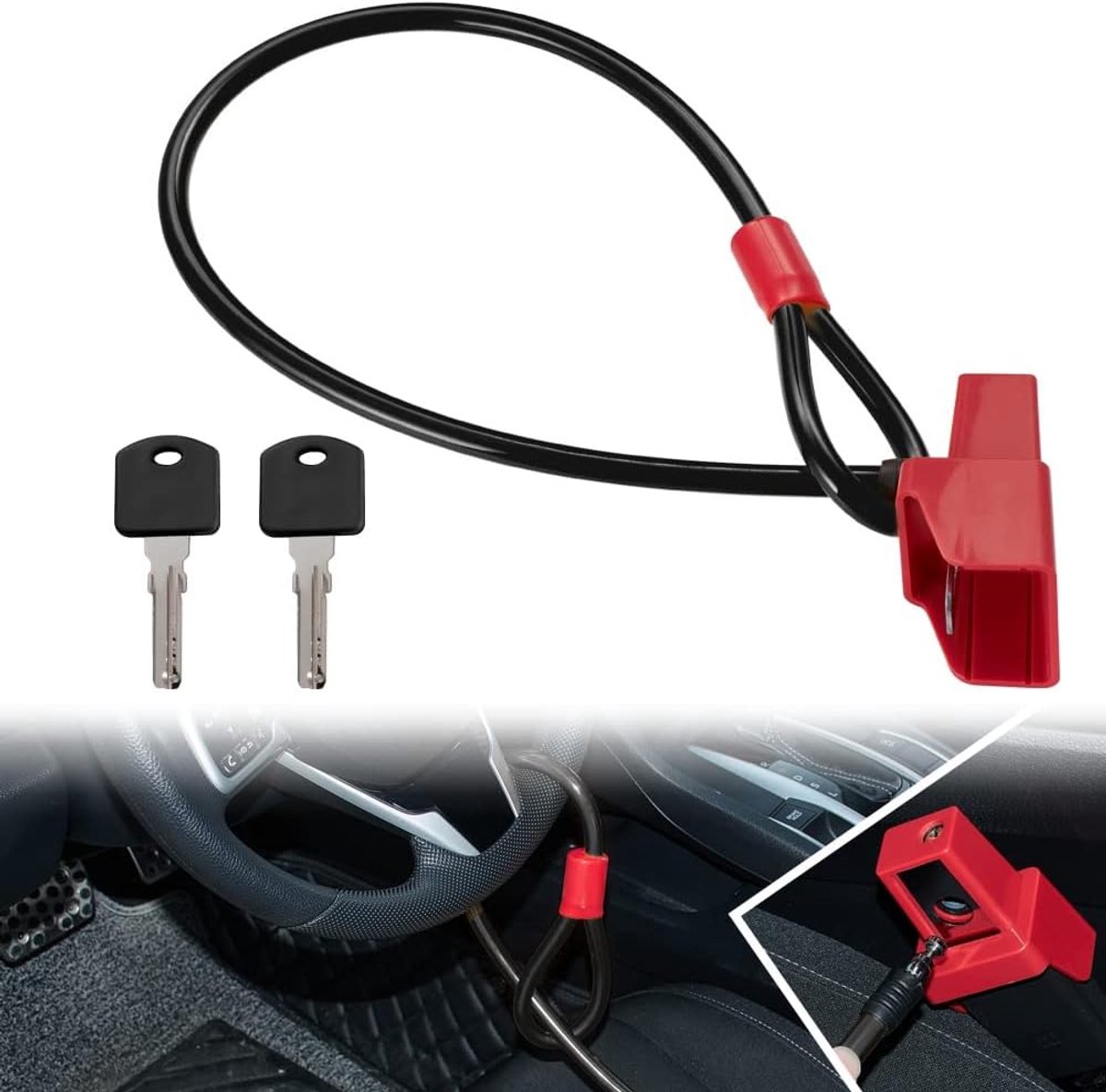 Auto immobilisatiesysteem - stuurwiel- naar riemslot - stalen constructie - voorkomt diefstal - ShopVlot