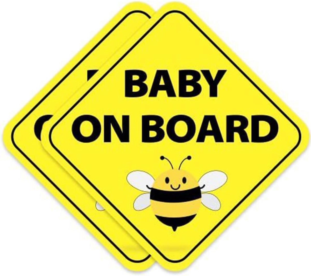 2 stuks Baby On Board autostickers, geel bord 13 x 13 cm, standaardmaat voor voertuigen - ShopVlot