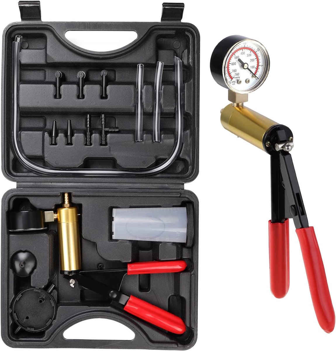 Vacuum Tester Vacuum Pump Car Hand Vacuum Pump Brake Bleeding Device Vacuum Pump with Vacuum Gauge Adapter for - ShopVlot