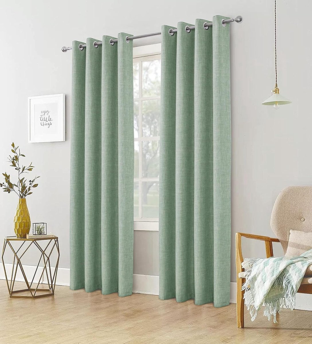 always4u Opaque Blackout Curtain with Eyelets, Elegant Curtain for Living Room, Modern Soundproofing, Nile Green, 260 - ShopVlot