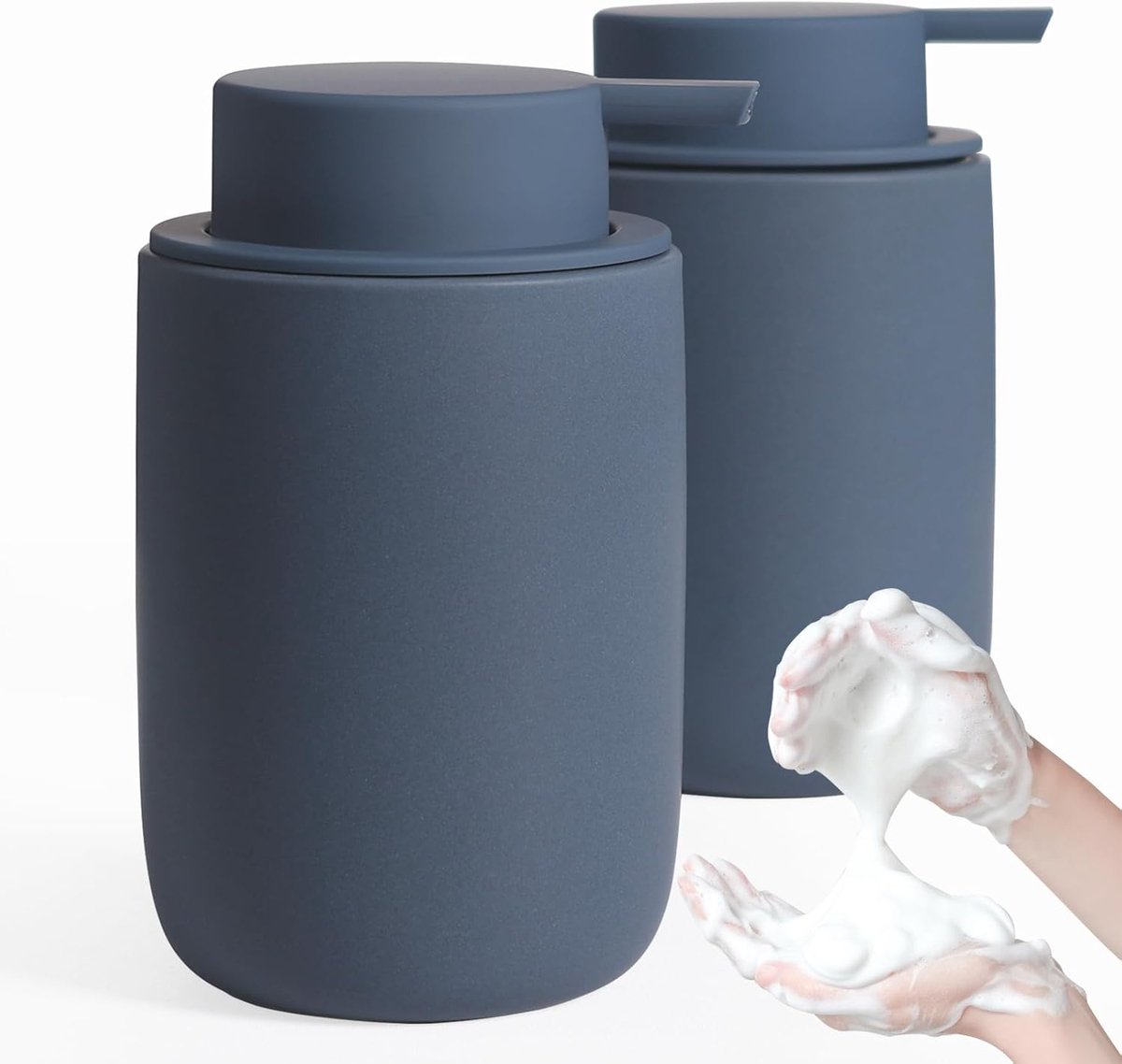 Foam Soap Dispenser, 2 Pcs Ceramic Foam Soap Dispenser with Large Pump and Label, Matte Blue Food Soap Dispenser for - ShopVlot