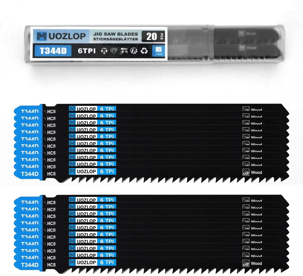 20-Piece T344D Jigsaw Blades, T-Shank, Jigsaw Blade Set with Storage Case for Wood, Saw Blades, Jigsaw, Accessories - ShopVlot