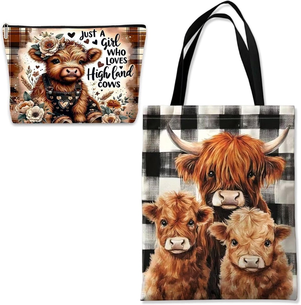 1 Stuk Schotse Hoogland Vee Canvas Tas, 1 Stuk Canvas Cosmetische Opbergtas, Draagbare Reis Opbergtas. - ShopVlot