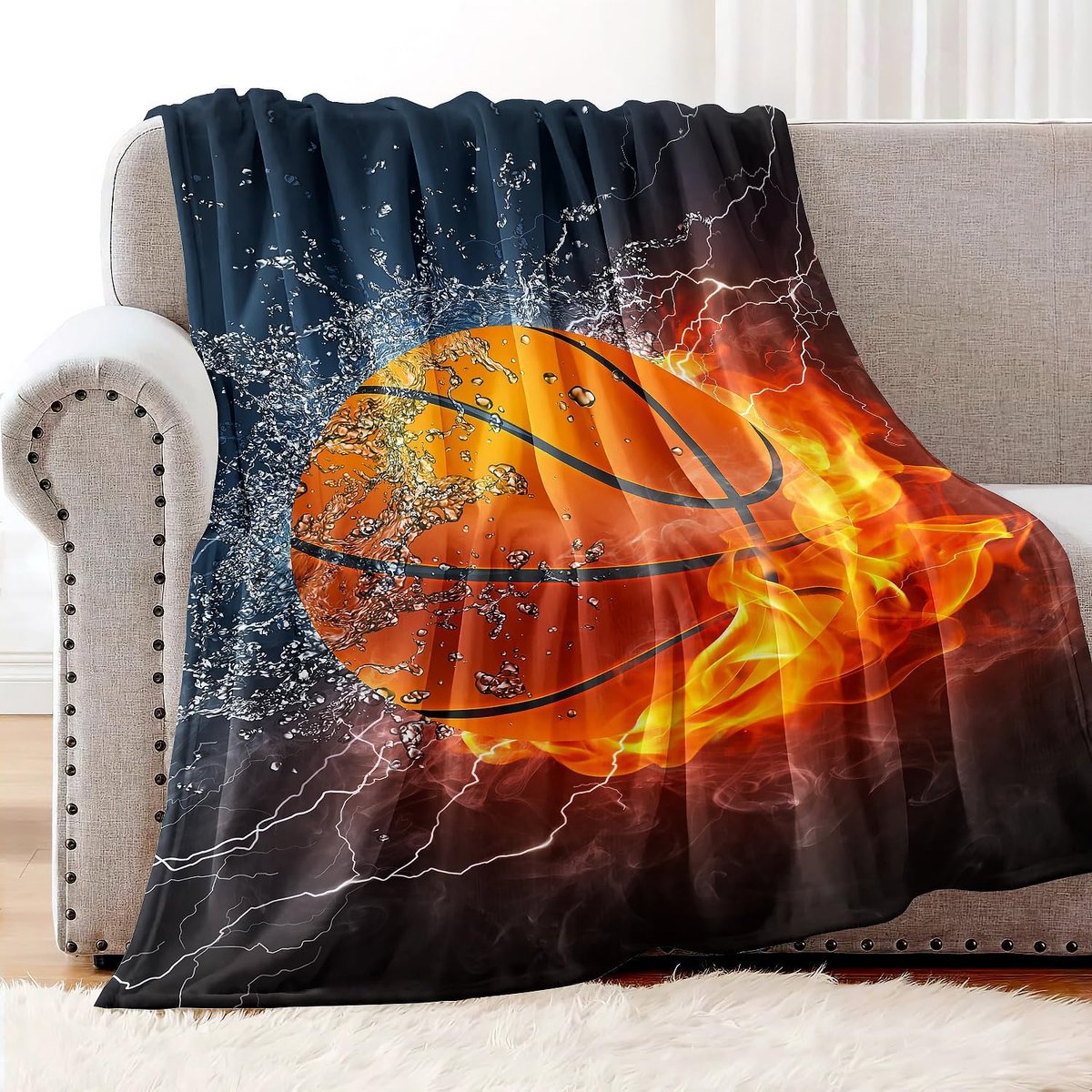 YISUMEI Blanket Soft Flannel Soft Fleece Blanket Bedspread Sports Series Basketball Fire Blitz - ShopVlot