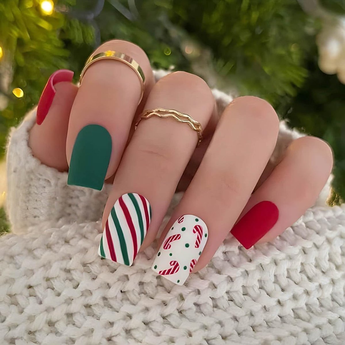 Kerstnagels, kerstnagels, betoverende kerstnagels, sneeuwpoppen, acrylnagels, vrouwen, kunstnagels, groen, rood A - ShopVlot