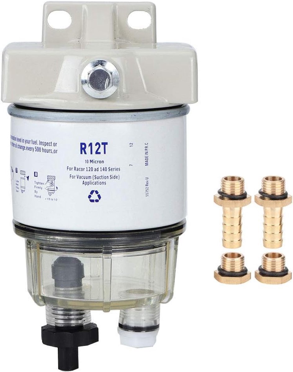 Boat Fuel Filter, 30 GPH 10 Micron R12T Boat Marine Rotation Plastic Fuel Filter Water Separator Fit for Speedboat Oil - ShopVlot