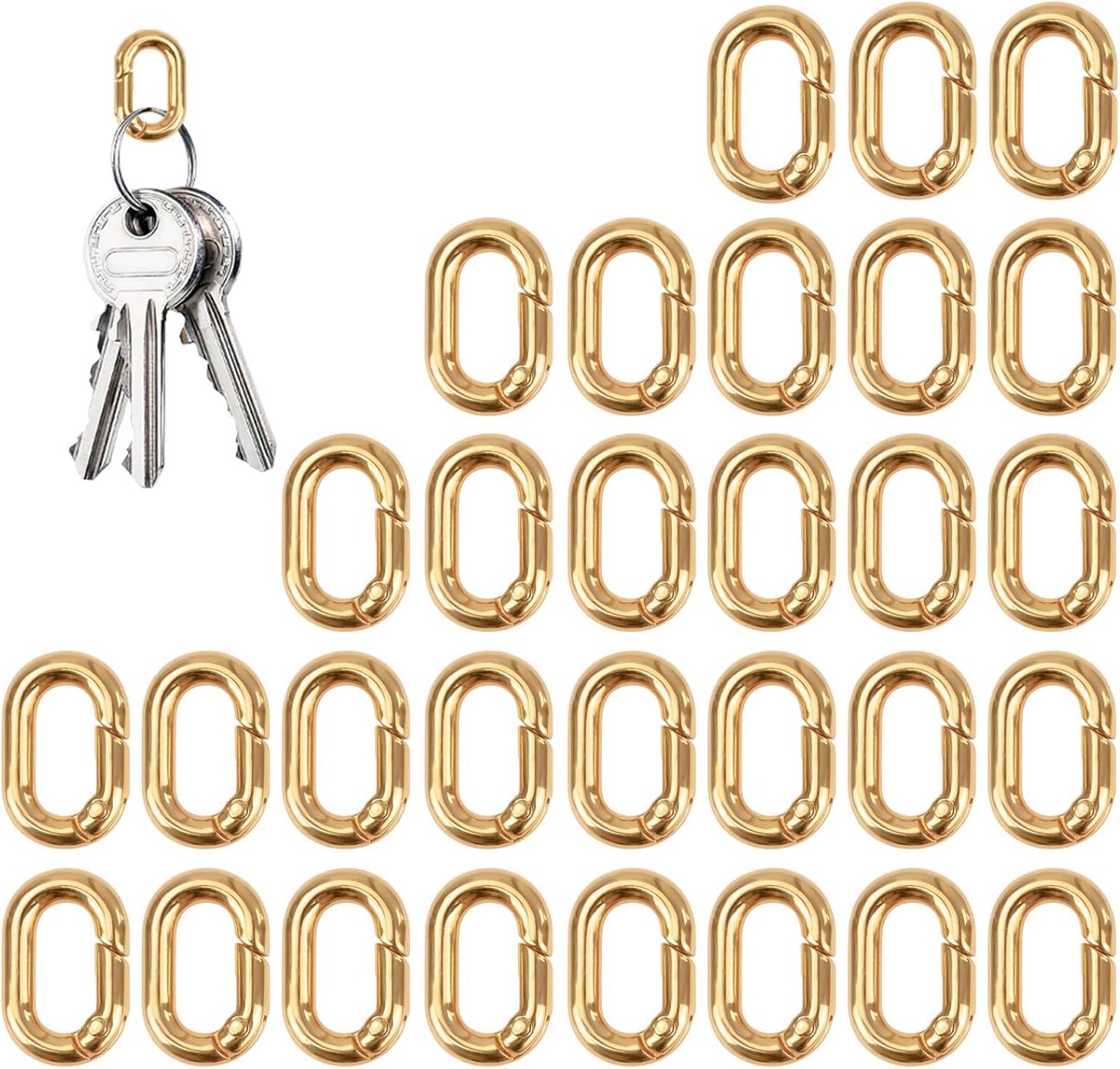 PARFCO 30 stuks mini-karabijnhaken, gouden karabijnhaken, ovale mini-karabijnhaken voor sleutels, tassen en sieraden - ShopVlot