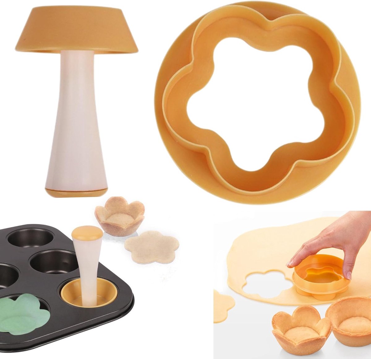 Tartlet Moulds, Egg Cake Mould, Cake Mould, Set of 4, Orange, Cake Mold for Egg Cake, Pestle, DIY Baking Tool, Hand - ShopVlot