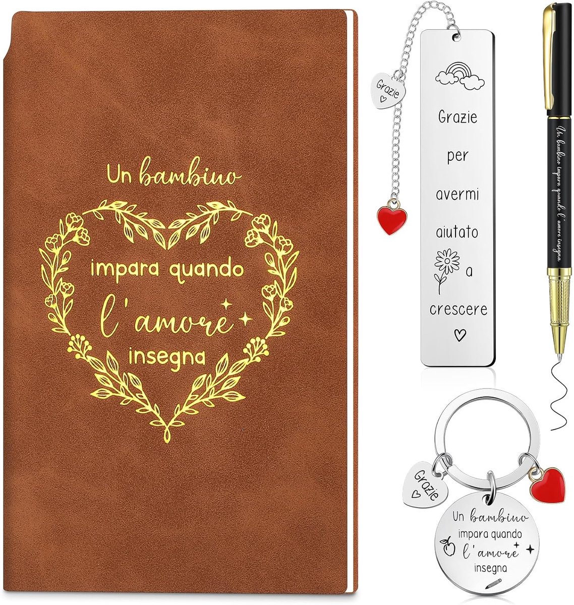 Nezyo 4 Teacher Gifts Including Faux Leather Notebook, Pen, Bookmark and Keychain for Graduations, End of Year - ShopVlot