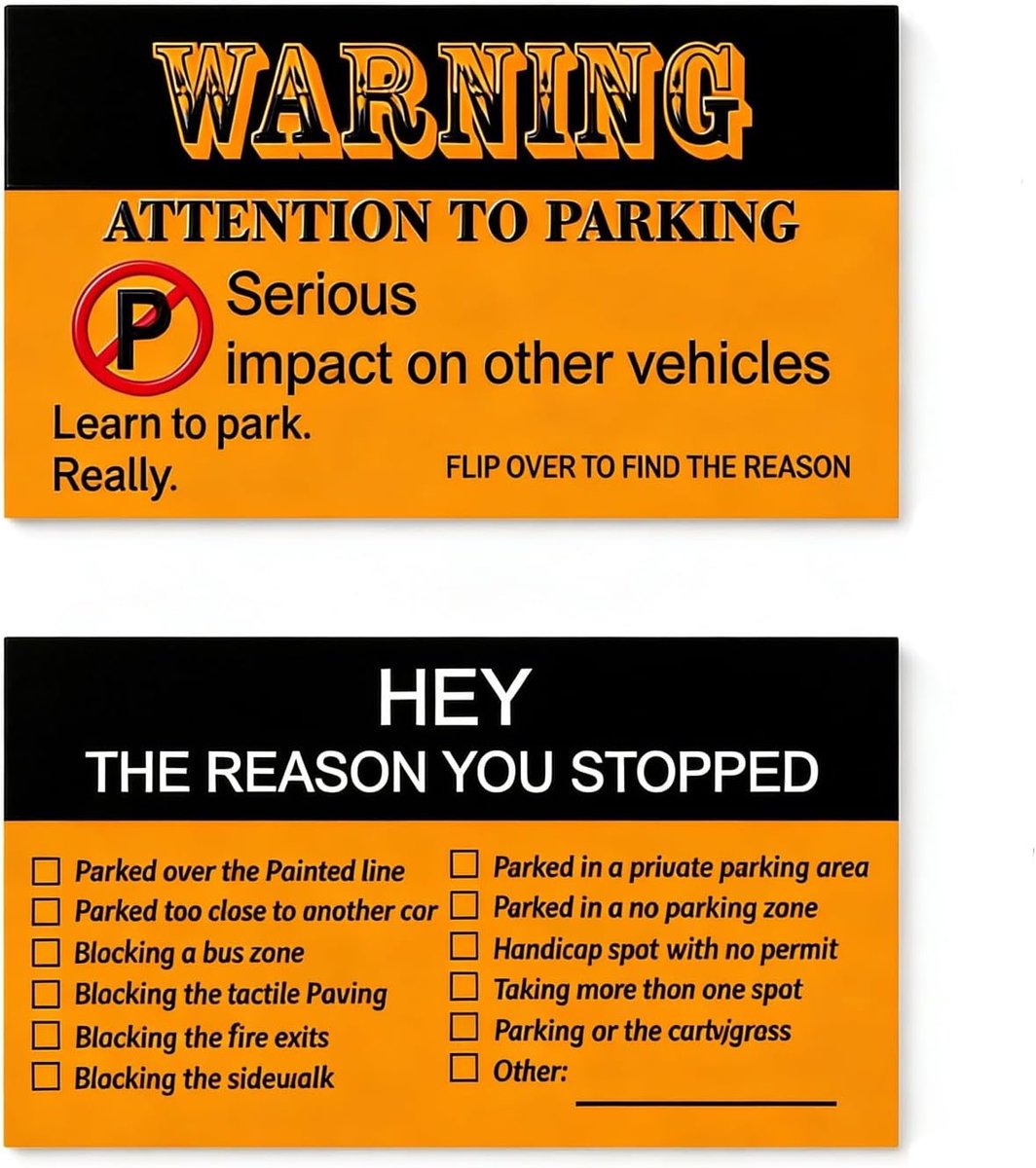 100 Stuks Slechte parkeerkaarten, Waarschuwingsbord voor parkeerkaarten, Grappige parkeerovertredingtickets, met - ShopVlot