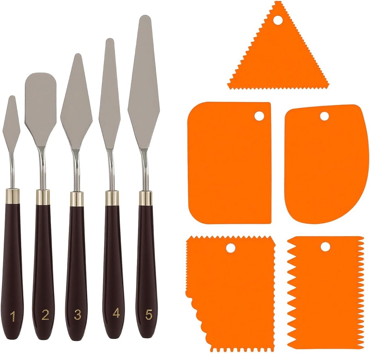 11 stuks structuurpasta, roestvrijstalen schildermesset met kunststof handvat voor structuurpasta, canvas, tandspatel - ShopVlot