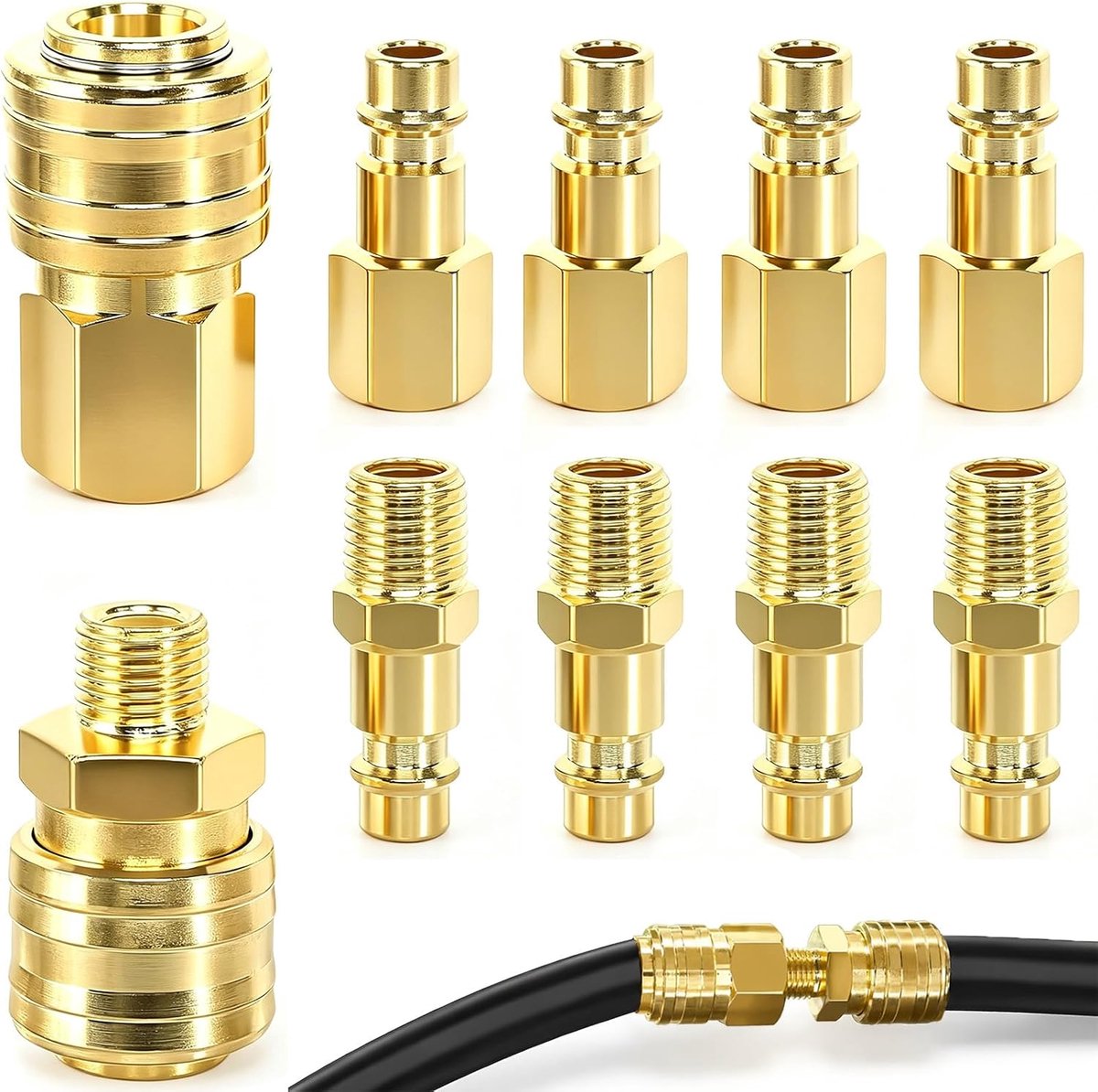 Pack of 10 1/4 inch BSP Compressed Air Couplers, Compressed Air Accessories, Air Compressor Connectors, Air Line Hose - ShopVlot