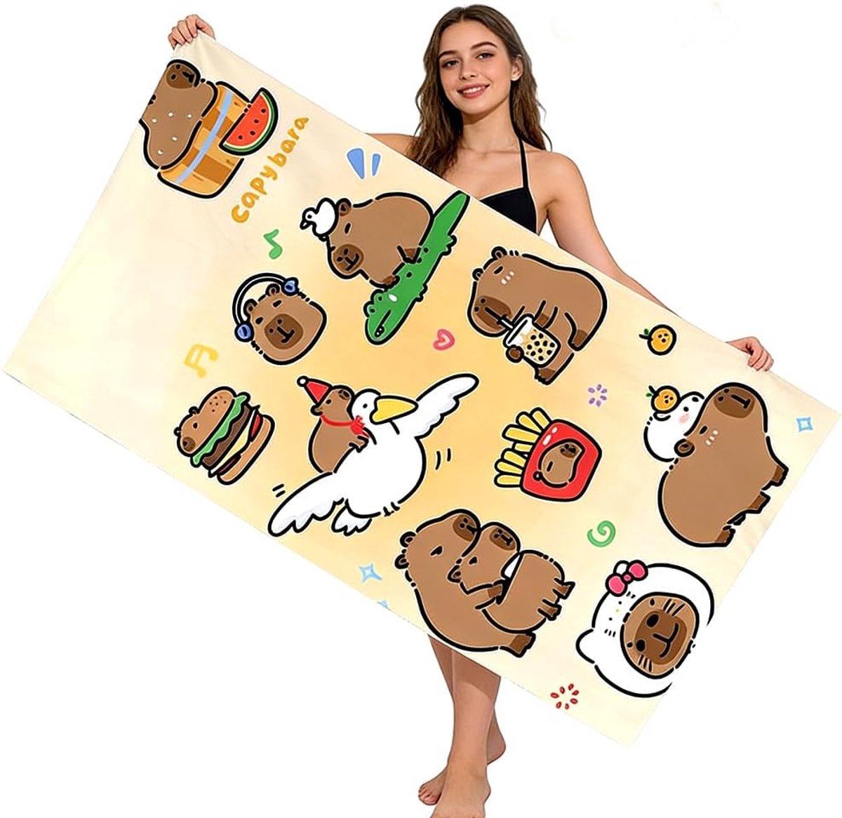 Capybara Strandhanddoek, Strandhanddoek van microvezel, badhanddoeken, bedrukt, strandhanddoeken, zandbescherming - ShopVlot