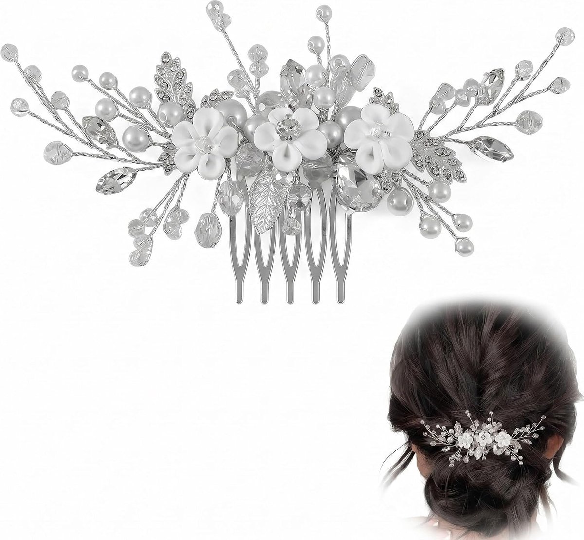 Haaraccessoire voor bruiloft, 1 stuk - kam clip sieraden bruid kristal parel bloem elegant dames - ShopVlot