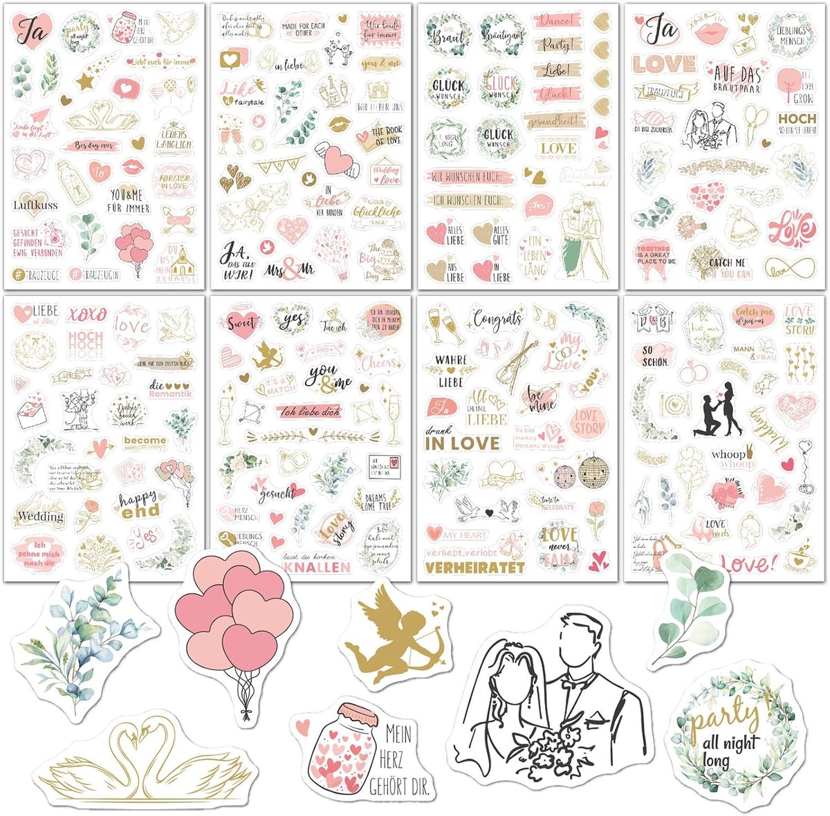 230 stuks bruiloftsstickers, decoratieve stickers, fotoalbum, verjaardag, Valentijnsdagdecoratie, bruiloft, voor - ShopVlot