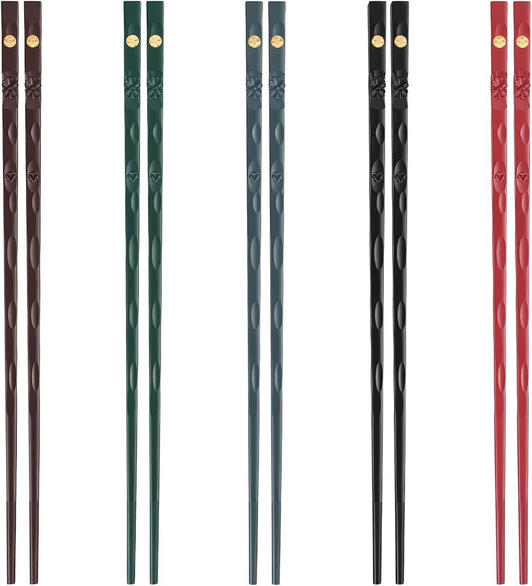 5 paar eetstokjes van glasvezel, verschillende kleuren en gegraveerde patronen, 24,3 cm, herbruikbaar, antislip en - ShopVlot