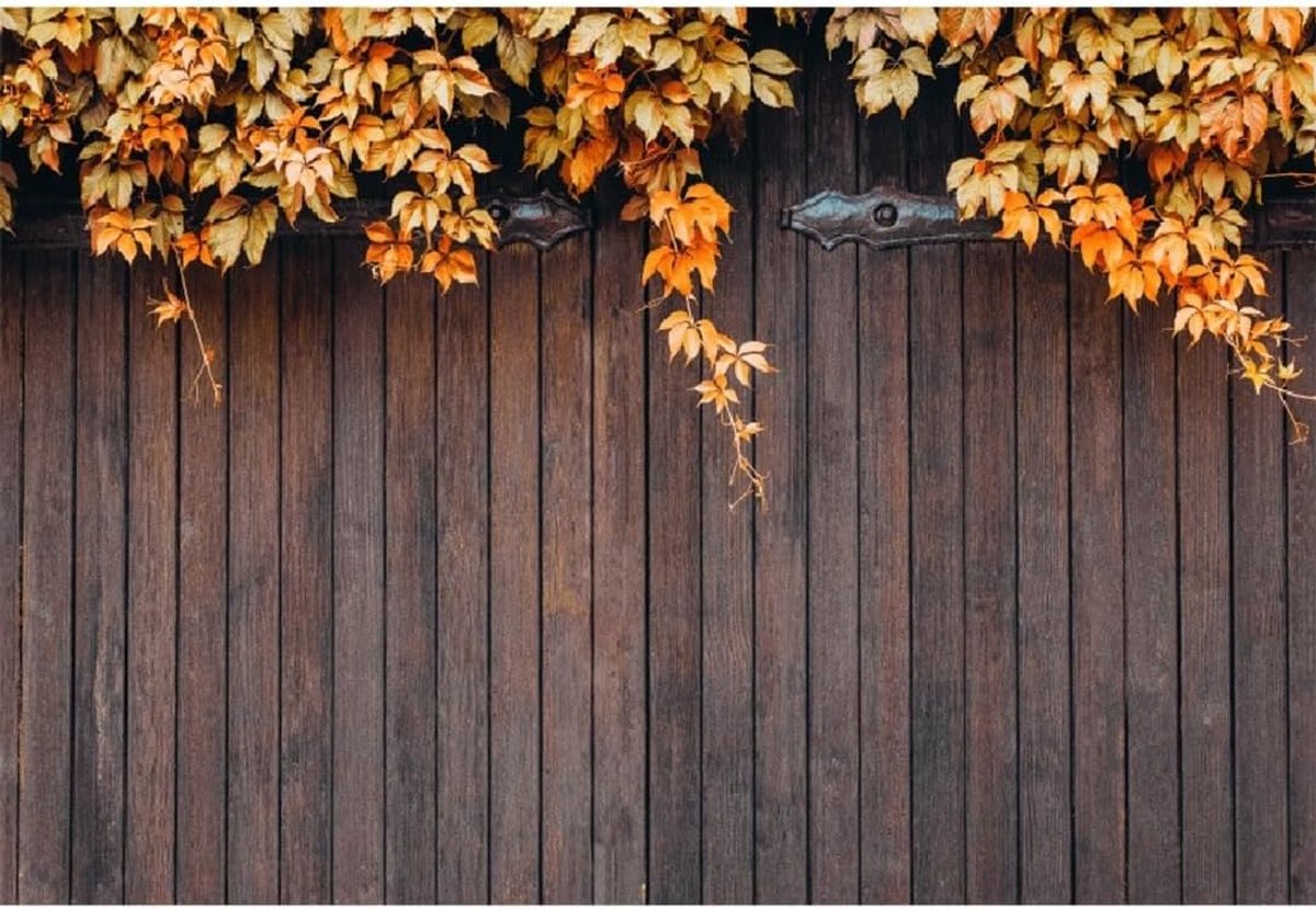 7x5ft Autumn Thanksgiving Background Vintage Brown Wooden Board Maple Leaves Photography Background Retro Barn Door - ShopVlot