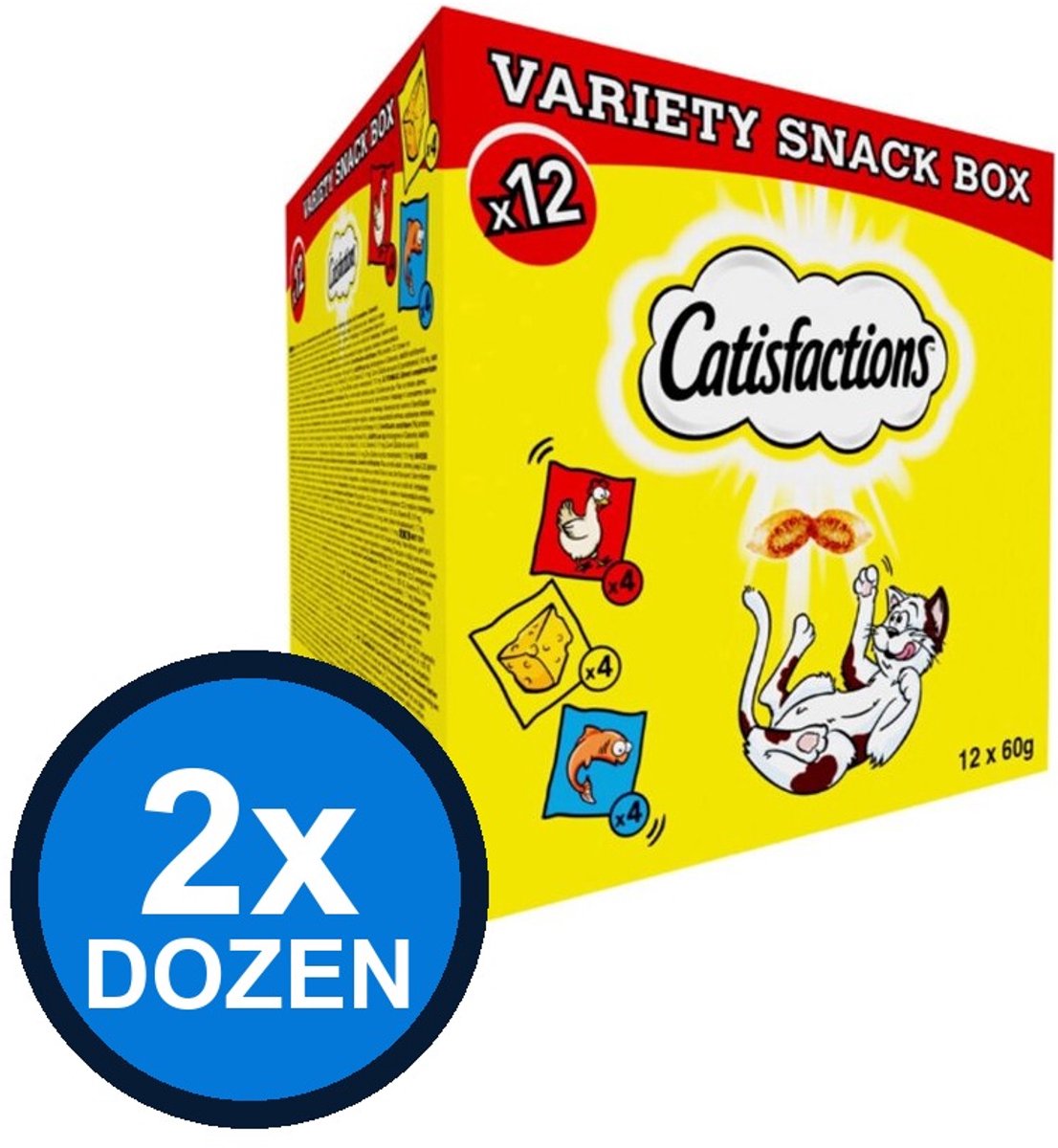 2x Catisfactions Megabox - Kattensnoepjes Kip, Kaas en Zalm - 24 x 60g