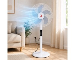 Witte Staande Ventilator 16 Inch(40cm) – 3 Snelheden – Zwenkfunctie – 45 W – Vloerventilator