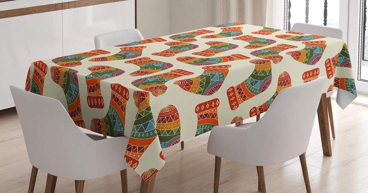 ABAKUHAUS Ethnic Table Cloth, Knitted Christmas Stockings, Dining Room Kitchen Rectangular Table Cloth, 140 x 240cm - ShopVlot