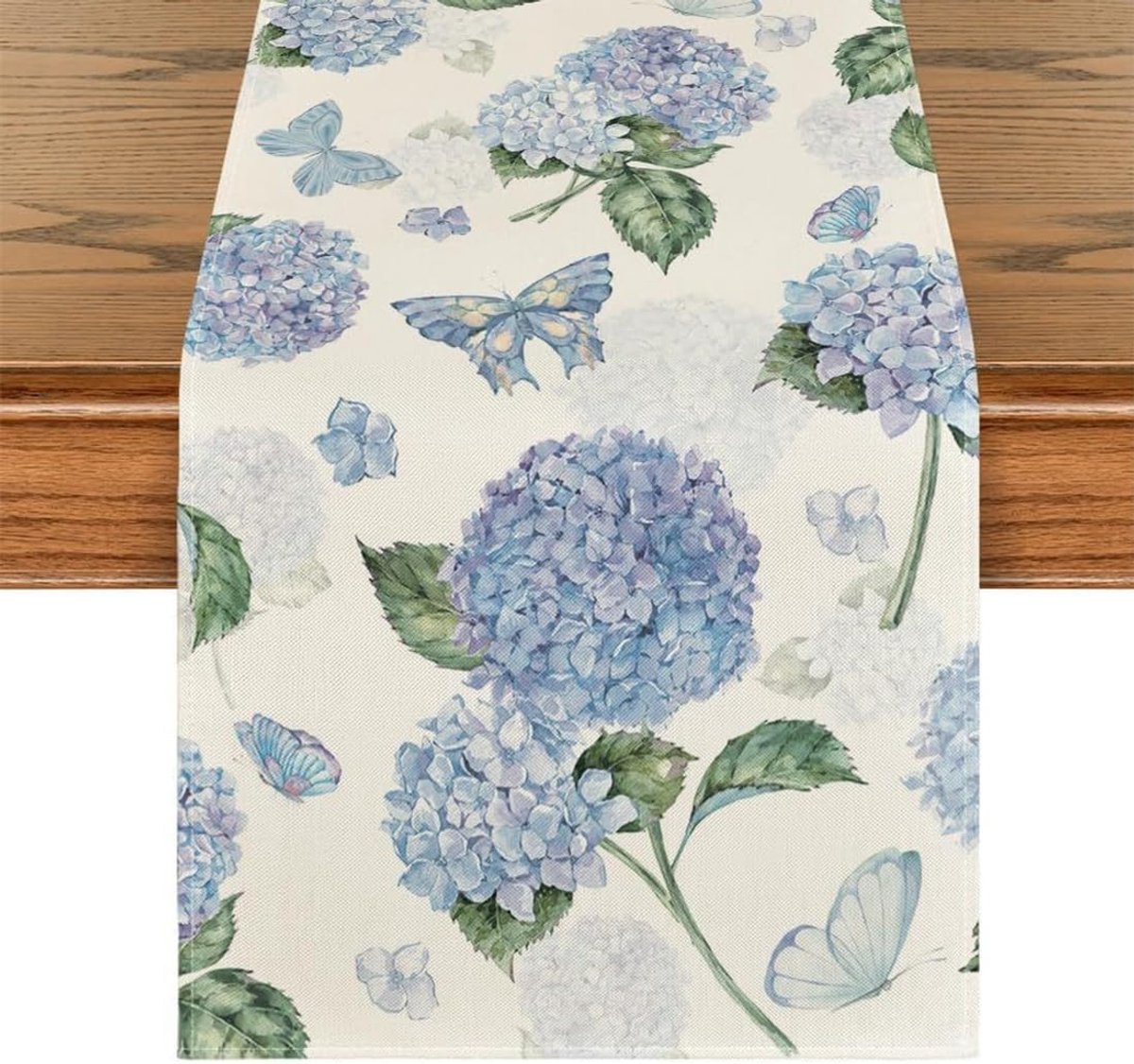 Tafelloper- Vintage tafelloper- tafellopers linnen-tafelloper buiten-Tafelkleed-rechthoekig- tafelkleed buiten- tafeldecoratie-Lente Tafelkleed-Bloemen zomer tafelloper-Rustieke tafeldecoratie -voor diner, feest en picknick-Blauwe bloemvlinder