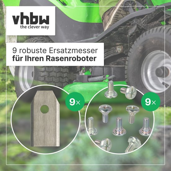 vhbw 9x reservemessen, compatibel met Gardena Smart Sileno City 500, Smart Sileno City 450 en Solarhybrid-grasmaaiers – reserveblad zilver, staal — afbeelding 4